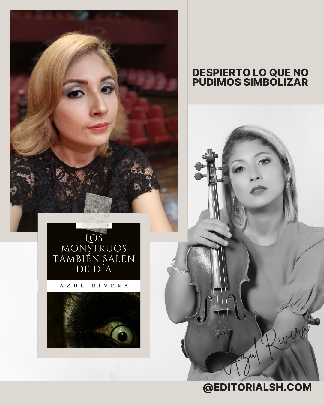 Azul Rivera junto a su libro Los monstruos también salen de dia
